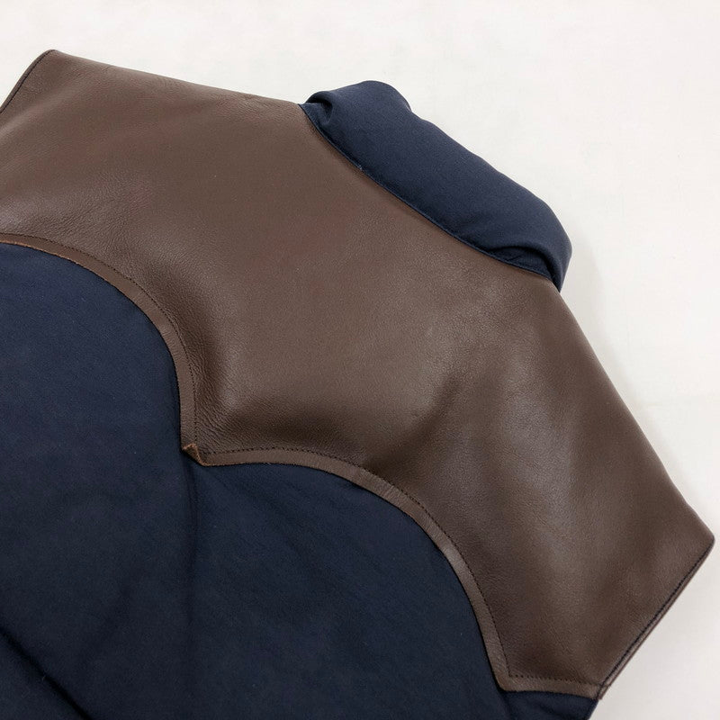 【現状渡し品】【メンズ】 SUGAR CANE シュガーケーン COTTON×NYLON LEATHER YORK DOWN VEST SC12340 コットン×ナイロン レザーヨークダウンベスト アウター 145-260208-hn-06-fur サイズ：M カラー：ネイビー/ブラウン 万代Net店
