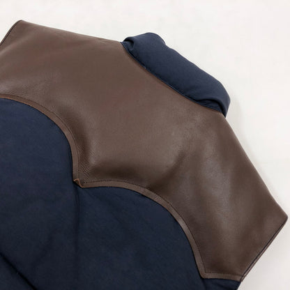 【現状渡し品】【メンズ】 SUGAR CANE シュガーケーン COTTON×NYLON LEATHER YORK DOWN VEST SC12340 コットン×ナイロン レザーヨークダウンベスト アウター 145-260208-hn-06-fur サイズ：M カラー：ネイビー/ブラウン 万代Net店