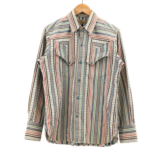 【中古品】【メンズ】 INDIAN MOTORCYCLE インディアンモーターサイクル MULTI STRIPE WESTERN LS SHIRT マルチストライプ ウエスタン 長袖シャツ カジュアルシャツ トップス 145-260507-hn-11-fur サイズ：M カラー：マルチカラー 万代Net店