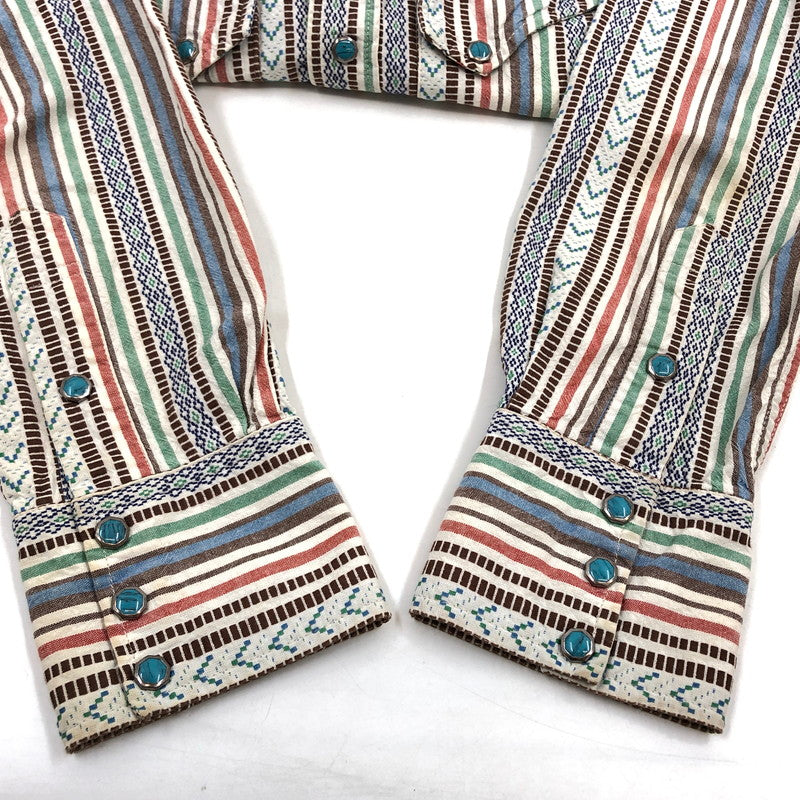 【中古品】【メンズ】 INDIAN MOTORCYCLE インディアンモーターサイクル MULTI STRIPE WESTERN LS SHIRT マルチストライプ ウエスタン 長袖シャツ カジュアルシャツ トップス 145-260507-hn-11-fur サイズ：M カラー：マルチカラー 万代Net店