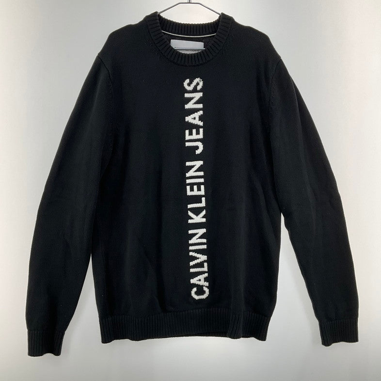 【中古品】【メンズ】 CALVIN KLEIN JEANS カルバンクラインジーンズ VERTICAL INSTITUTION ニットセーター 147-260506-SS-03-iwa サイズ：L カラー：ブラック 万代Net店