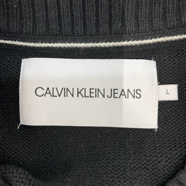 【中古品】【メンズ】 CALVIN KLEIN JEANS カルバンクラインジーンズ VERTICAL INSTITUTION ニットセーター 147-260506-SS-03-iwa サイズ：L カラー：ブラック 万代Net店