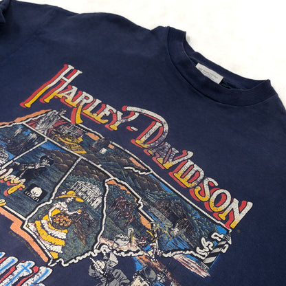 【現状渡し品】【メンズ】 HARLEY-DAVIDSON ハーレーダビッドソン × HANES BODY ヘインズボディ 80S PRINT SS TEE 両シングル プリント 半袖Tシャツ トップス 146-260509-hn-03-fur サイズ：XL カラー：ネイビー 万代Net店