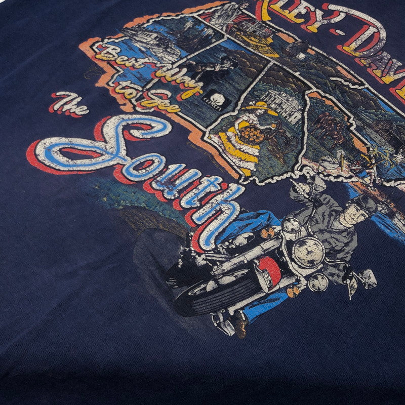 【現状渡し品】【メンズ】 HARLEY-DAVIDSON ハーレーダビッドソン × HANES BODY ヘインズボディ 80S PRINT SS TEE 両シングル プリント 半袖Tシャツ トップス 146-260509-hn-03-fur サイズ：XL カラー：ネイビー 万代Net店