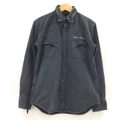【現状渡し品】【メンズ】 SKULL FLIGHT スカルフライト RIDERS STRIPE WESTERN L/S SHIRT ライダース ストライプ ウエスタン 長袖シャツ カジュアルシャツ トップス 145-260727-hn-03-fur サイズ：38 カラー：グレー系 万代Net店