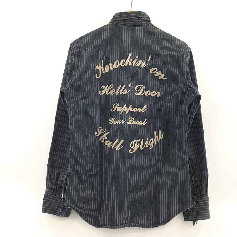 【現状渡し品】【メンズ】 SKULL FLIGHT スカルフライト RIDERS STRIPE WESTERN L/S SHIRT ライダース ストライプ ウエスタン 長袖シャツ カジュアルシャツ トップス 145-260727-hn-03-fur サイズ：38 カラー：グレー系 万代Net店