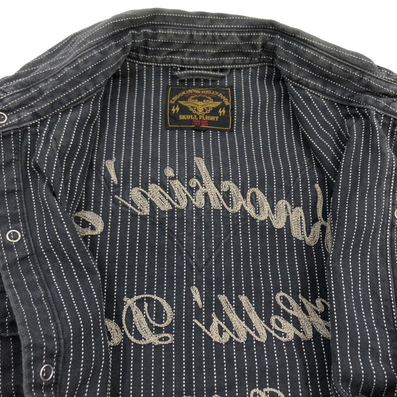 【現状渡し品】【メンズ】 SKULL FLIGHT スカルフライト RIDERS STRIPE WESTERN L/S SHIRT ライダース ストライプ ウエスタン 長袖シャツ カジュアルシャツ トップス 145-260727-hn-03-fur サイズ：38 カラー：グレー系 万代Net店