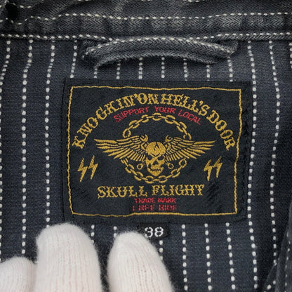 【現状渡し品】【メンズ】 SKULL FLIGHT スカルフライト RIDERS STRIPE WESTERN L/S SHIRT ライダース ストライプ ウエスタン 長袖シャツ カジュアルシャツ トップス 145-260727-hn-03-fur サイズ：38 カラー：グレー系 万代Net店