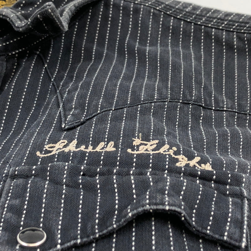 【現状渡し品】【メンズ】 SKULL FLIGHT スカルフライト RIDERS STRIPE WESTERN L/S SHIRT ライダース ストライプ ウエスタン 長袖シャツ カジュアルシャツ トップス 145-260727-hn-03-fur サイズ：38 カラー：グレー系 万代Net店