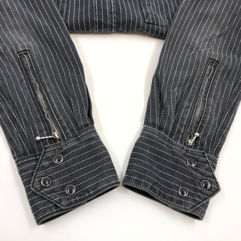 【現状渡し品】【メンズ】 SKULL FLIGHT スカルフライト RIDERS STRIPE WESTERN L/S SHIRT ライダース ストライプ ウエスタン 長袖シャツ カジュアルシャツ トップス 145-260727-hn-03-fur サイズ：38 カラー：グレー系 万代Net店