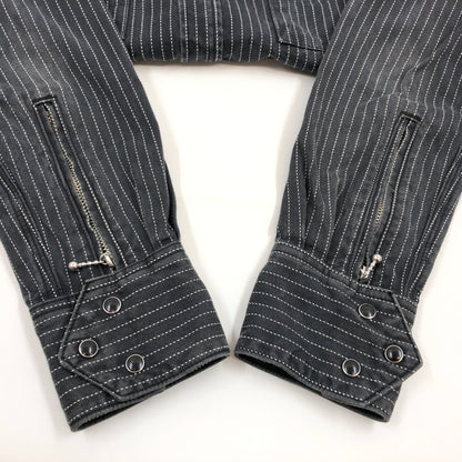 【現状渡し品】【メンズ】 SKULL FLIGHT スカルフライト RIDERS STRIPE WESTERN L/S SHIRT ライダース ストライプ ウエスタン 長袖シャツ カジュアルシャツ トップス 145-260727-hn-03-fur サイズ：38 カラー：グレー系 万代Net店