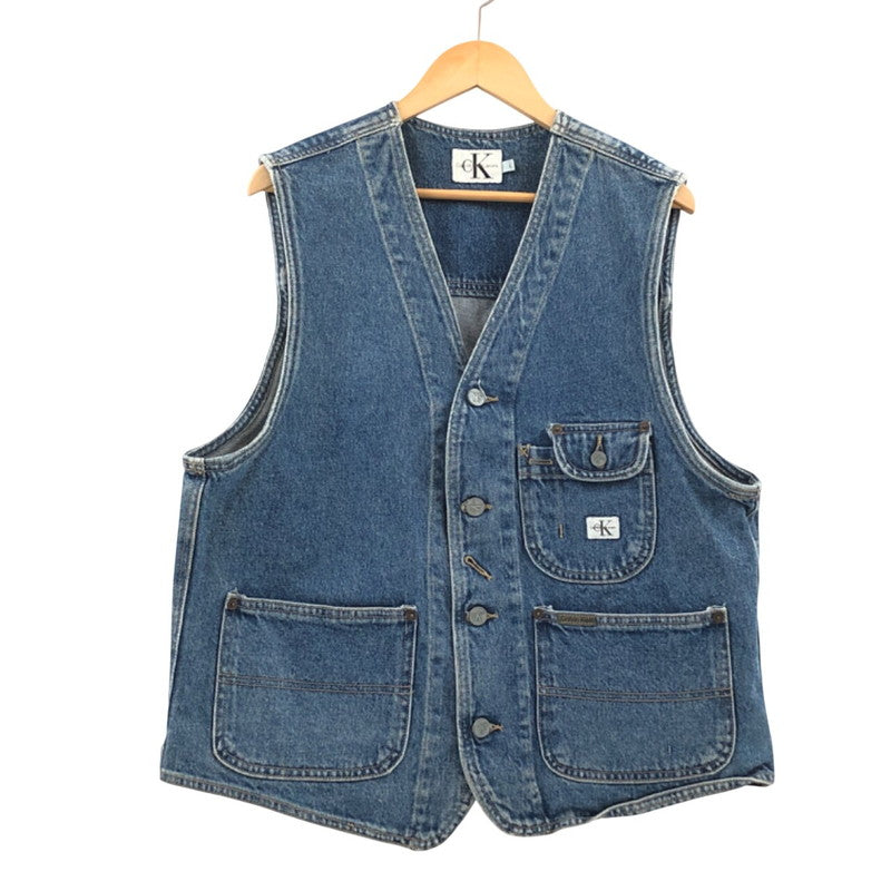【現状渡し品】【メンズ】 Calvin klein Jeans カルバンクラインジーンズ DENIM VEST 90S USA製 デニムベスト アウター 146-260214-hn-04-fur サイズ：L カラー：インディゴ 万代Net店