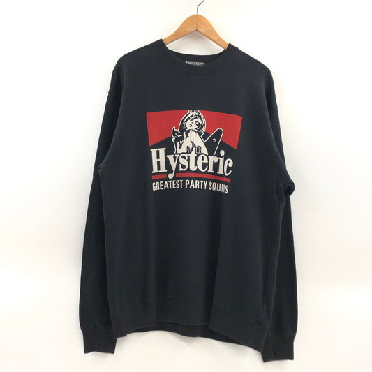【中古品】【メンズ】 HYSTERIC GLAMOUR ヒステリックグラマー GREATEST PARTY SOUNDS CREWNECK SWEATSHIRT 02261CS05 クルーネック スウェットシャツ トレーナー 140-260729-hn-08-fur サイズ：L カラー：ブラック 万代Net店