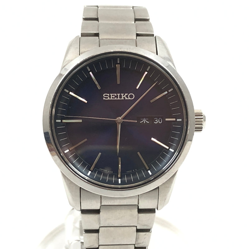 【中古品】【メンズ】 SEIKO セイコー SOLAR ANALOG WATCH V158-0AM0 青文字盤 ソーラー アナログ 腕時計 197-260730-hn-03-fur カラー：シルバー/ネイビー 万代Net店