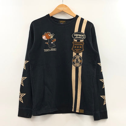 【現状渡し品】【メンズ】 VANSON バンソン TOM AND JERRY EMBROIDERY LS TEE トムアンドジェリー 刺繡 長袖Tシャツ トップス 145-261024-hn-04-fur サイズ：M カラー：ブラック/ベージュ系 万代Net店
