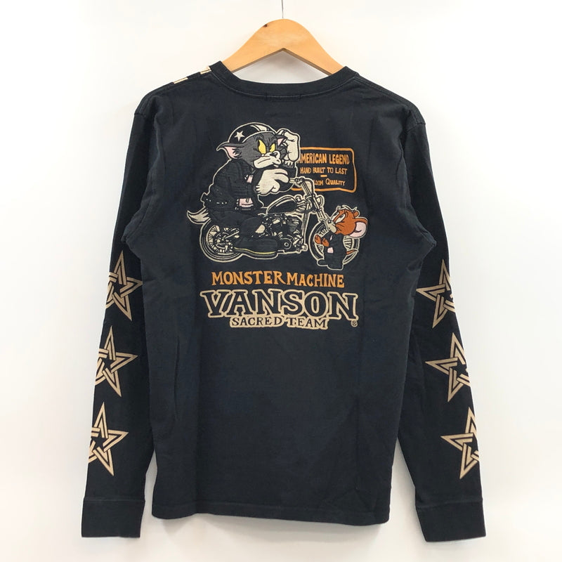 【現状渡し品】【メンズ】 VANSON バンソン TOM AND JERRY EMBROIDERY LS TEE トムアンドジェリー 刺繡 長袖Tシャツ トップス 145-261024-hn-04-fur サイズ：M カラー：ブラック/ベージュ系 万代Net店