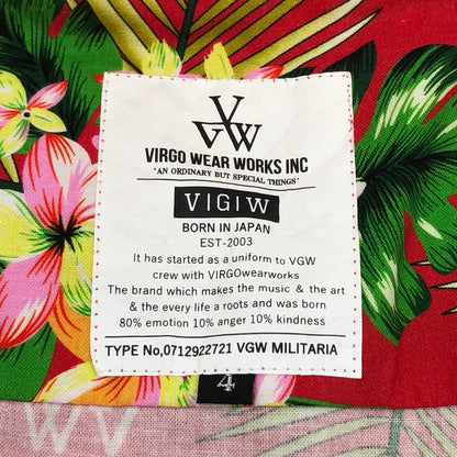 【中古品】【メンズ】 VIRGO WEAR WORKS ヴァルゴウェアワークス OPEN COLLAR ALOHA SHIRT VG-SH-230 オープンカラー アロハシャツ 半袖 カジュアルシャツ トップス 140-260730-hn-05-fur サイズ：4 カラー：レッド系 万代Net店