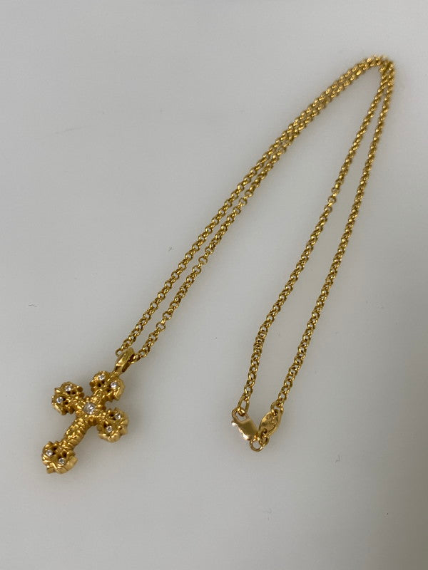 【中古品】【メンズ】 CHROME HEARTS クロムハーツ 22K CHARM FILIGREE TINY P DMND＆22K NECKCHAIN 20INCH タイニーフィリグリー PAVEダイヤ ネックレストップ ネックレスチェーン アクセサリー  190-240902-yn-01-min カラー：ゴールド 万代Net店