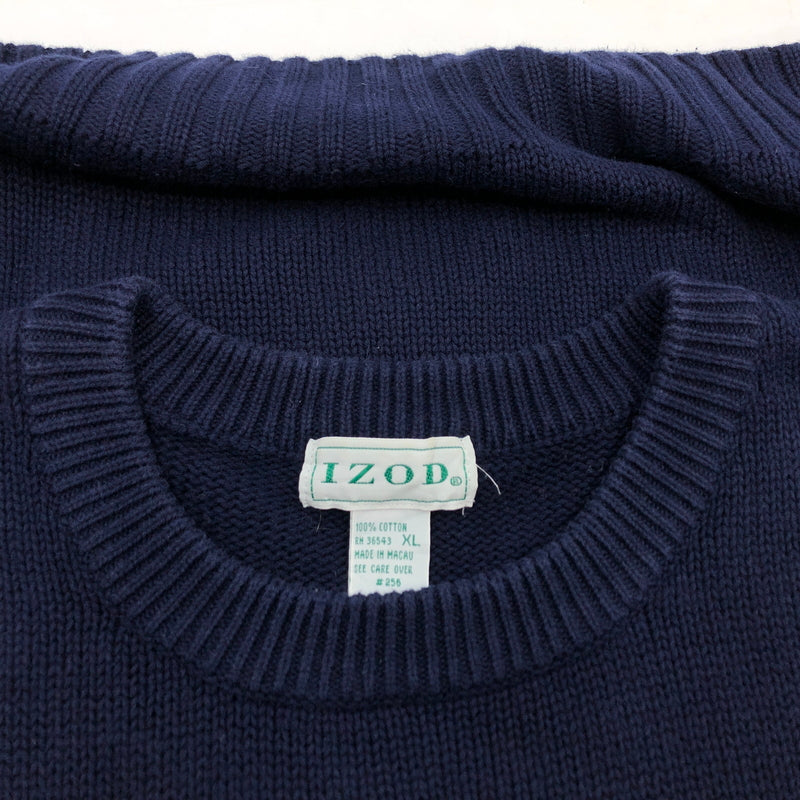 【中古品】【メンズ】 IZOD アイゾッド ロゴ刺繍 ニット セーター トップス 146-261026-hn-01-fur サイズ：XL カラー：ネイビー 万代Net店