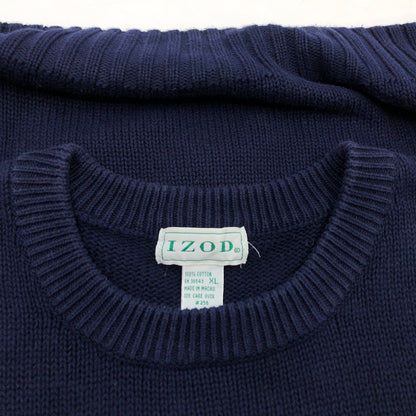 【中古品】【メンズ】 IZOD アイゾッド ロゴ刺繍 ニット セーター トップス 146-261026-hn-01-fur サイズ：XL カラー：ネイビー 万代Net店