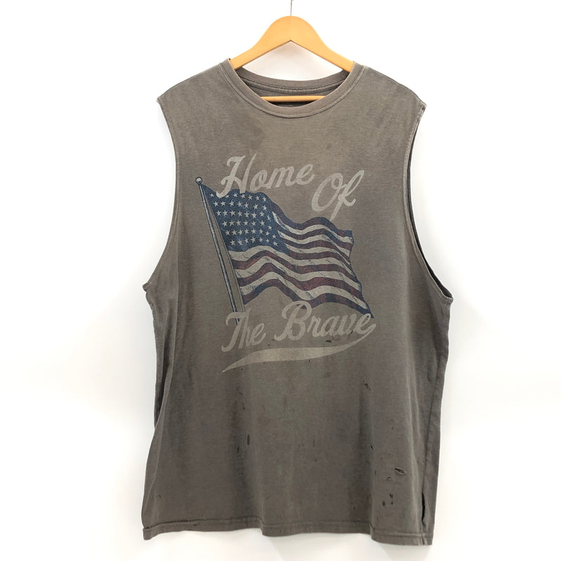 【ジャンク品】【メンズ】 USED ユーズド "HOME OF THE BREAVE" SLEEVELESS TEE スリーブレスTシャツ ノースリーブ タンクトップ トップス 146-260802-hn-06-fur サイズ：XL カラー：グレー系 万代Net店