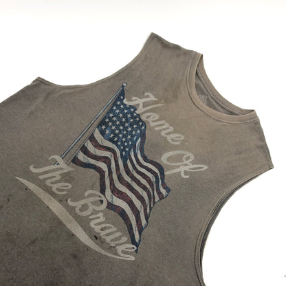 【ジャンク品】【メンズ】 USED ユーズド "HOME OF THE BREAVE" SLEEVELESS TEE スリーブレスTシャツ ノースリーブ タンクトップ トップス 146-260802-hn-06-fur サイズ：XL カラー：グレー系 万代Net店