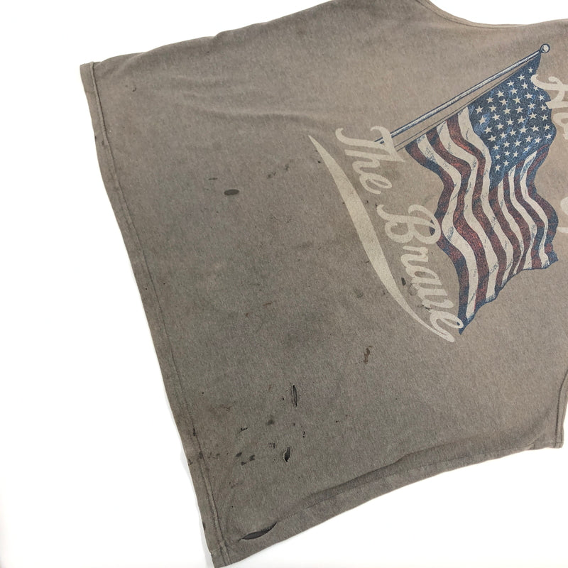 【ジャンク品】【メンズ】 USED ユーズド "HOME OF THE BREAVE" SLEEVELESS TEE スリーブレスTシャツ ノースリーブ タンクトップ トップス 146-260802-hn-06-fur サイズ：XL カラー：グレー系 万代Net店