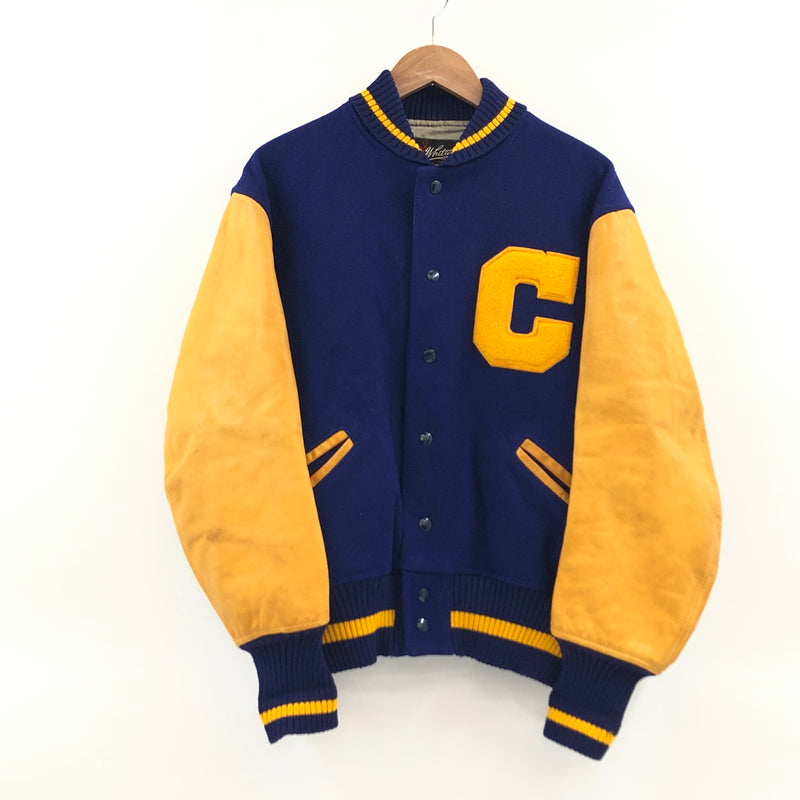【中古品】【メンズ】 WHITING ホワイティング STADIUM JACKET 推定60-70S スタジアムジャケット スタジャン ブルゾン アウター 146-261026-hn-09-fur サイズ：S カラー：ネイビー/イエロー 万代Net店