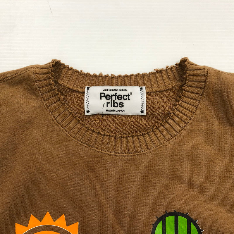 【中古品】【メンズ】  パーフェクト リブス × ア ラブムーブメント  A LOVE MOVEMENT×PERFECT RIBS STRANGE SLEEVE CREW NECK SWEAT SHIRTS ストレンジ スリーブ クルーネック スウェット シャツ トップス 141-240708-rk-6-tei サイズ：L カラー：ブラウン 万代Net店