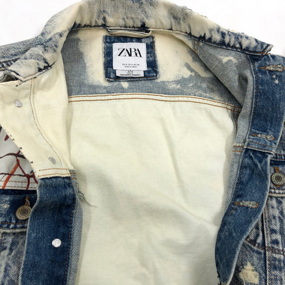 【中古品】【メンズ】 ZARA ザラ ×JEAN‐MICHEL BASQUIAT ジャン＝ミシェル・バスキア DENIM JACKET デニムジャケット ダメージ加工 アウター 147-260520-hn-06-fur サイズ：S カラー：ブルー系 万代Net店