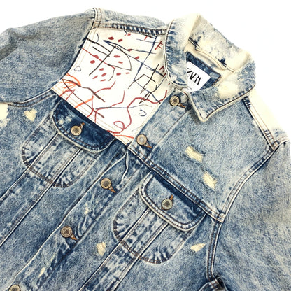 【中古品】【メンズ】 ZARA ザラ ×JEAN‐MICHEL BASQUIAT ジャン＝ミシェル・バスキア DENIM JACKET デニムジャケット ダメージ加工 アウター 147-260520-hn-06-fur サイズ：S カラー：ブルー系 万代Net店