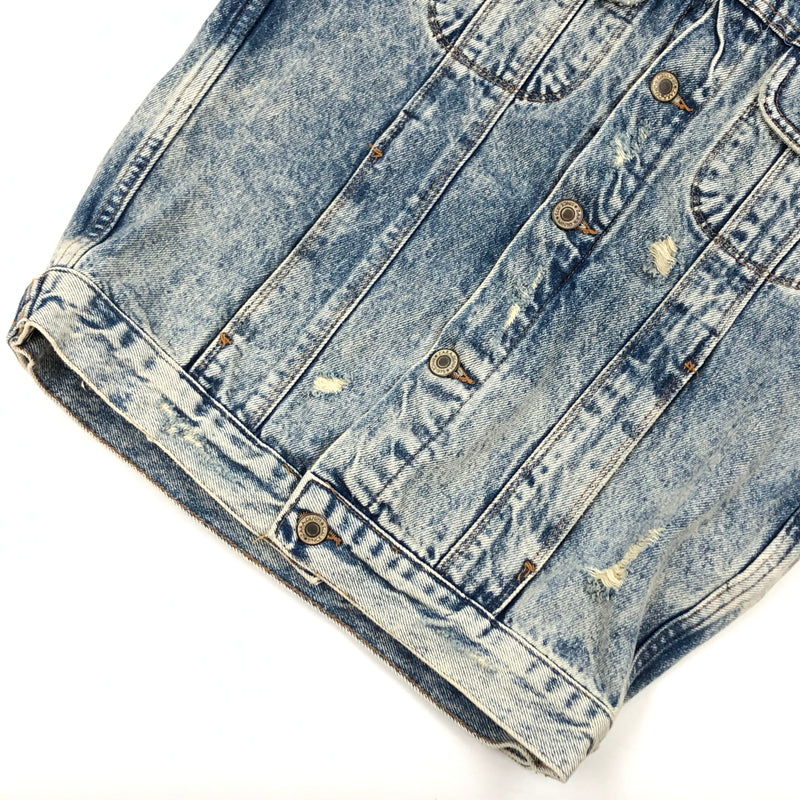 【中古品】【メンズ】 ZARA ザラ ×JEAN‐MICHEL BASQUIAT ジャン＝ミシェル・バスキア DENIM JACKET デニムジャケット ダメージ加工 アウター 147-260520-hn-06-fur サイズ：S カラー：ブルー系 万代Net店