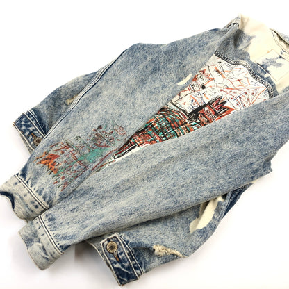 【中古品】【メンズ】 ZARA ザラ ×JEAN‐MICHEL BASQUIAT ジャン＝ミシェル・バスキア DENIM JACKET デニムジャケット ダメージ加工 アウター 147-260520-hn-06-fur サイズ：S カラー：ブルー系 万代Net店