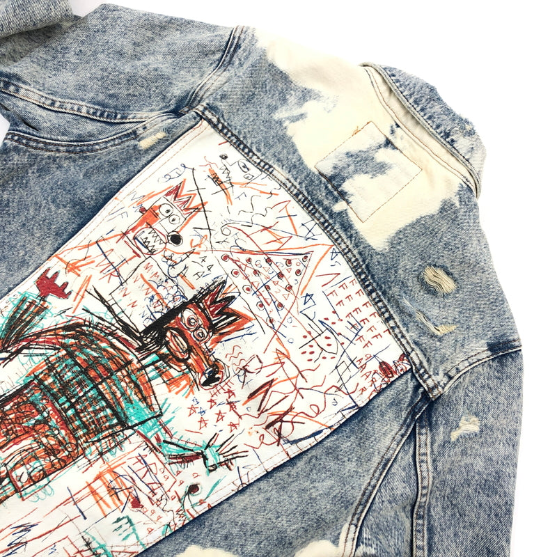 【中古品】【メンズ】 ZARA ザラ ×JEAN‐MICHEL BASQUIAT ジャン＝ミシェル・バスキア DENIM JACKET デニムジャケット ダメージ加工 アウター 147-260520-hn-06-fur サイズ：S カラー：ブルー系 万代Net店