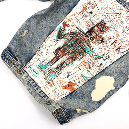 【中古品】【メンズ】 ZARA ザラ ×JEAN‐MICHEL BASQUIAT ジャン＝ミシェル・バスキア DENIM JACKET デニムジャケット ダメージ加工 アウター 147-260520-hn-06-fur サイズ：S カラー：ブルー系 万代Net店
