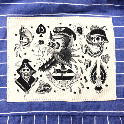 【中古品】【メンズ】 WOLF PACK ウルフパック LS STRIPE SHIRT KS-008 長袖ストライプシャツ カジュアルシャツ トップス 145-261029-hn-07-fur サイズ：M カラー：ブルー/ホワイト 万代Net店