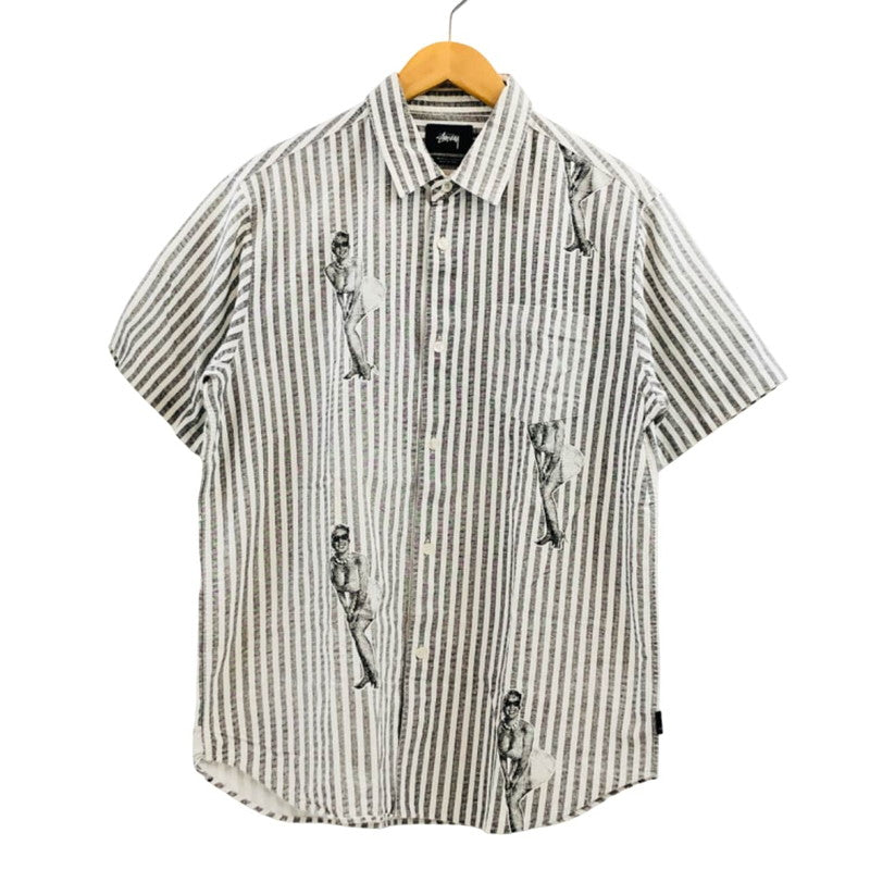 【中古品】【メンズ】 STUSSY ステューシー ストライプシャツ カジュアルシャツ 半袖 トップス 142-250913-hn-03-fur サイズ：M カラー：ホワイト/グレー系 万代Net店