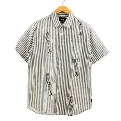 【中古品】【メンズ】 STUSSY ステューシー ストライプシャツ カジュアルシャツ 半袖 トップス 142-250913-hn-03-fur サイズ：M カラー：ホワイト/グレー系 万代Net店
