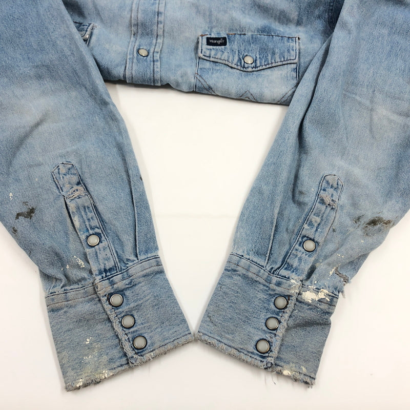 【ジャンク品】【メンズ】 WRANGLER ラングラー DENIM WESTERN SHIRT デニム ウエスタンシャツ カジュアルシャツ 長袖シャツ トップス 146-260805-hn-12-fur サイズ：不明 カラー：ブルー系 万代Net店
