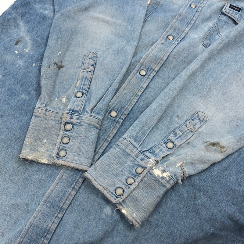 【ジャンク品】【メンズ】 WRANGLER ラングラー DENIM WESTERN SHIRT デニム ウエスタンシャツ カジュアルシャツ 長袖シャツ トップス 146-260805-hn-12-fur サイズ：不明 カラー：ブルー系 万代Net店