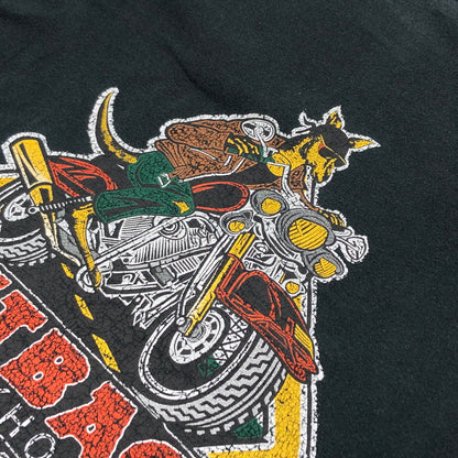 【現状渡し品】【メンズ】 HANES BEEFY ヘインズ ビーフィー "OUTBACK STEAKHOUSE" PRINT S/S TEE プリント 半袖Tシャツ トップス 146-260805-hn-14-fur サイズ：XL カラー：ブラック 万代Net店