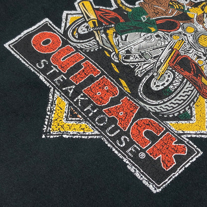 【現状渡し品】【メンズ】 HANES BEEFY ヘインズ ビーフィー "OUTBACK STEAKHOUSE" PRINT S/S TEE プリント 半袖Tシャツ トップス 146-260805-hn-14-fur サイズ：XL カラー：ブラック 万代Net店