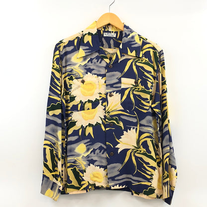 【中古品】【メンズ】 SUNSURF サンサーフ ”NIGHT BLOOMING CEREUS” ALOHA L/S SHIRT アロハシャツ カジュアルシャツ 長袖シャツ トップス 145-260808-hn-01-fur サイズ：S カラー：ネイビー/イエロー系 万代Net店
