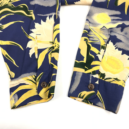 【中古品】【メンズ】 SUNSURF サンサーフ ”NIGHT BLOOMING CEREUS” ALOHA L/S SHIRT アロハシャツ カジュアルシャツ 長袖シャツ トップス 145-260808-hn-01-fur サイズ：S カラー：ネイビー/イエロー系 万代Net店