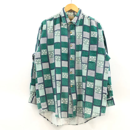【現状渡し品】【メンズ】 WORLD FAMOUS DOWNINGS ワールド フェイマス ダウニングス 90S L/S SHIRT 総柄 長袖シャツ カジュアルシャツ 長袖シャツ トップス 146-260808-hn-02-fur サイズ：L カラー：グリーン/ホワイト/インディゴ 万代Net店