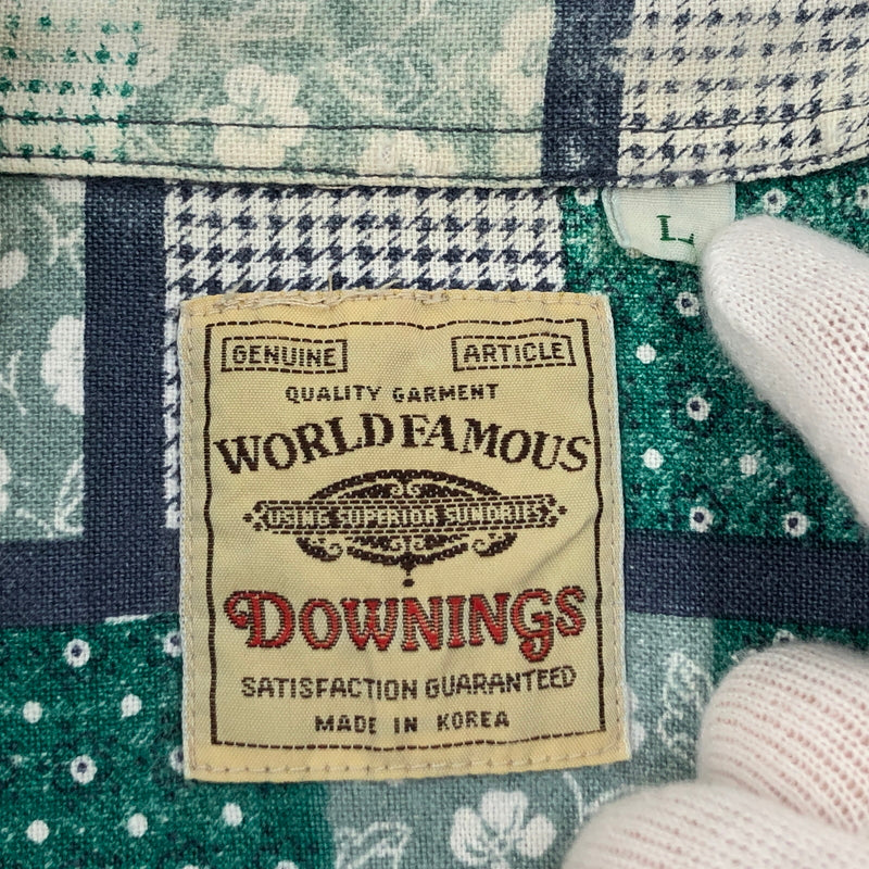 【現状渡し品】【メンズ】 WORLD FAMOUS DOWNINGS ワールド フェイマス ダウニングス 90S L/S SHIRT 総柄 長袖シャツ カジュアルシャツ 長袖シャツ トップス 146-260808-hn-02-fur サイズ：L カラー：グリーン/ホワイト/インディゴ 万代Net店