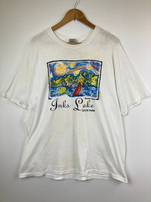 【現状渡し品】【メンズ】 HANES ヘインズ INKS LAKE PRINT T SHIRT インクスレイクプリントTシャツ 半袖トップス 145-260826-YS-04-hon サイズ：XL カラー：ホワイト 万代Net店