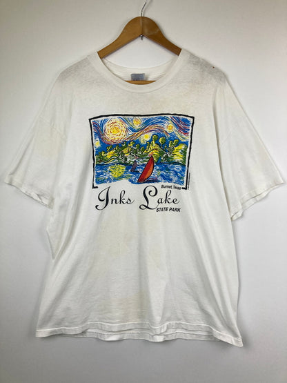 【現状渡し品】【メンズ】 HANES ヘインズ INKS LAKE PRINT T SHIRT インクスレイクプリントTシャツ 半袖トップス 145-260826-YS-04-hon サイズ：XL カラー：ホワイト 万代Net店