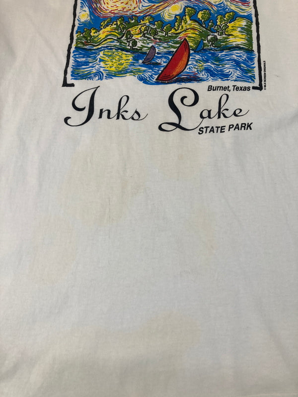 【現状渡し品】【メンズ】 HANES ヘインズ INKS LAKE PRINT T SHIRT インクスレイクプリントTシャツ 半袖トップス 145-260826-YS-04-hon サイズ：XL カラー：ホワイト 万代Net店