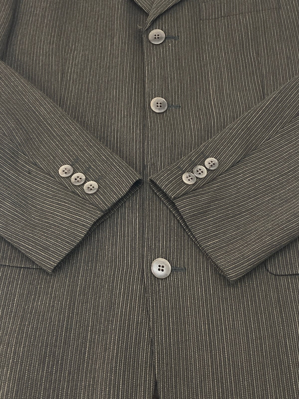 【中古品】【メンズ】 BASIC UOMO COLLECTION ベーシック ウオモ コレクション STRIPE WOOL SETUP SUIT 163-1021-55 ストライプウールセットアップスーツ アウター 147-260826-YS-06-hon サイズ：(90-76-170) パンツ(YA5) カラー：ダークブラウン 万代Net店